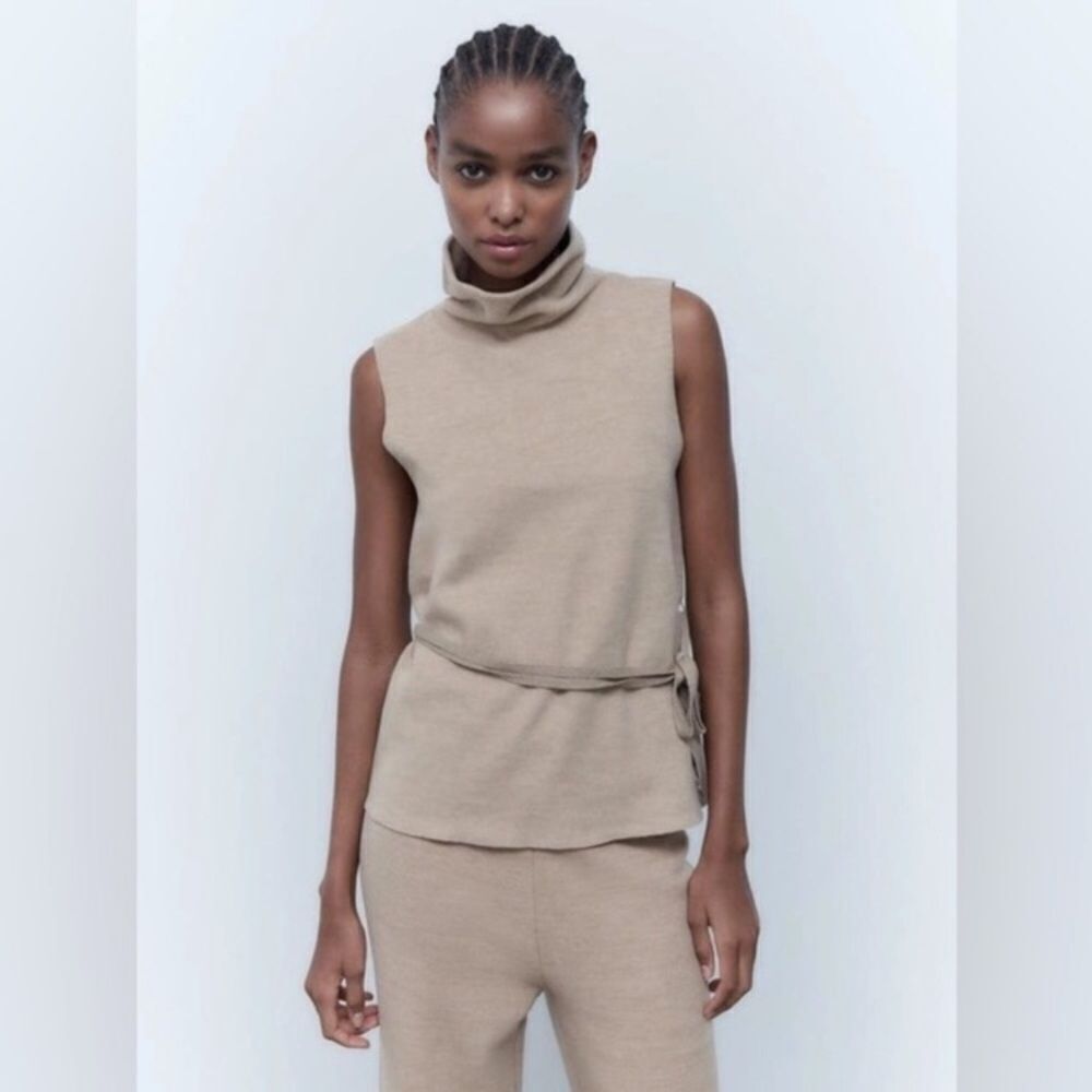 Zara Mock Neck Belted Sleeveless Top